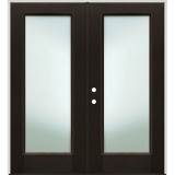 Privacy Glass Full Lite Finished Fiberglass Prehung Double Door Unit