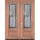 Fleur-de-lis 8'0" Tall 3/4 Lite Mahogany Wood Double Door Unit #84