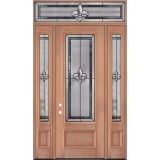 Fleur-de-lis 8'0" Tall 3/4 Lite Mahogany Wood Door Unit with Transom #84