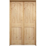 6'8" Tall 2-Panel Arch V-Groove Knotty Pine Interior Prehung Double Wood Door Unit
