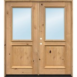 Half Lite Low-E Knotty Alder Wood Double Door Unit