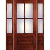 Preston 4-Lite Low-E 1-Panel Mahogany Prehung Wood Door Unit with Sidelites