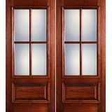 Preston 4-Lite Low-E 1-Panel Raised Mahogany Prehung Wood Double Door Unit