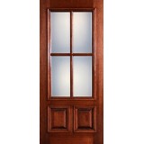 Preston 4-Lite Low-E 2-Panel Raised Mahogany Wood Door Slab