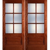 Preston 6-Lite Low-E 1-Panel Mahogany Prehung Wood Double Door Unit
