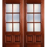Preston 6-Lite Low-E 2-Panel Raised Mahogany Prehung Wood Double Door Unit