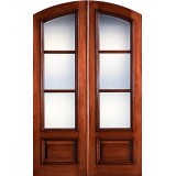 Preston 8'0" Tall 3-Lite Low-E Mahogany Arch Top Prehung Double Wood Door Unit