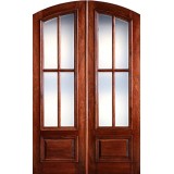 Preston 8'0" Tall 4-Lite Low-E Mahogany Arch Top Prehung Double Wood Door Unit