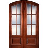 Preston 8'0" Tall 6-Lite Low-E Mahogany Arch Top Prehung Double Wood Door Unit