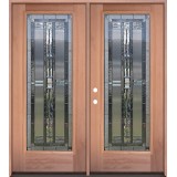 Full Lite Mahogany Wood Double Door Unit #297