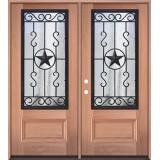 3/4 Iron Grille Texas Star Mahogany Wood Double Door Unit #75