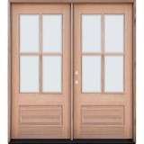 4-Lite Low-E Mahogany Prehung Wood Double Door Unit