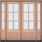 8'0" Tall 6-Lite Low-E Mahogany Prehung Wood Double Door Unit with Sidelites