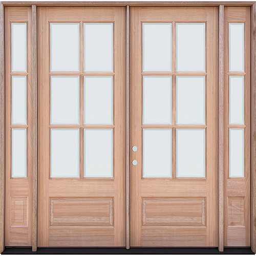 8'0 Tall 6-Lite Low-E Mahogany Prehung Wood Double Door Unit