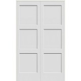 6'8" Tall 3-Panel Shaker Primed Interior Prehung Wood Double Door Unit