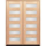8'0" Modern 6-Lite Unfinished Mahogany Wood Double Door Unit